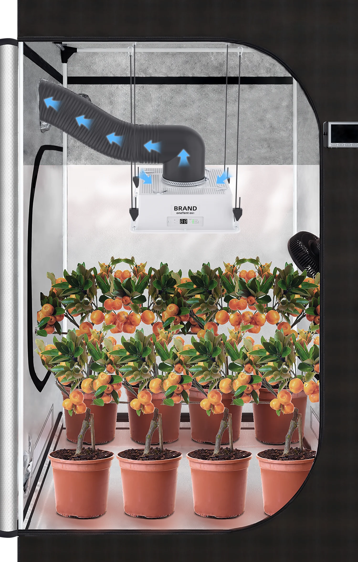 New OneTent 320W product render installed inside a grow tent